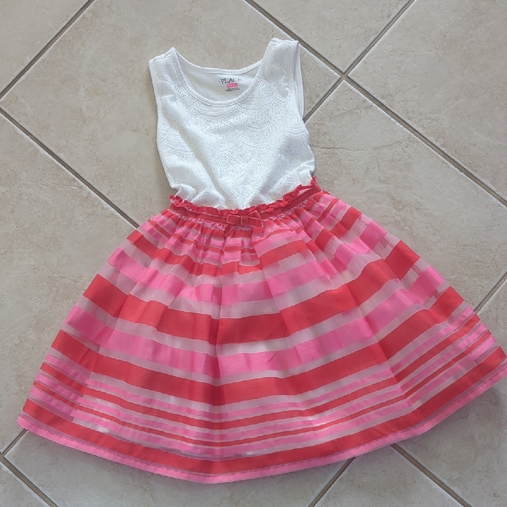 White, Pink, Red Striped  Tank Top Children's Place Size 7 Dress
